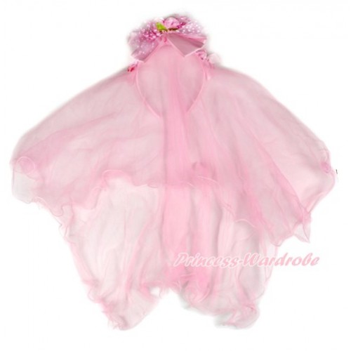 Elegant Light Pink Girl Wedding Bridal Bead Corsage Headband Veil Mask Costume C207 